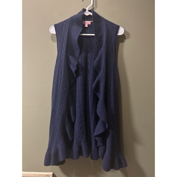Lilly Pulitzer Navy Blue 100% Cashmere "Everglades Cable" Sweater Vest Large - Picture 1 of 7